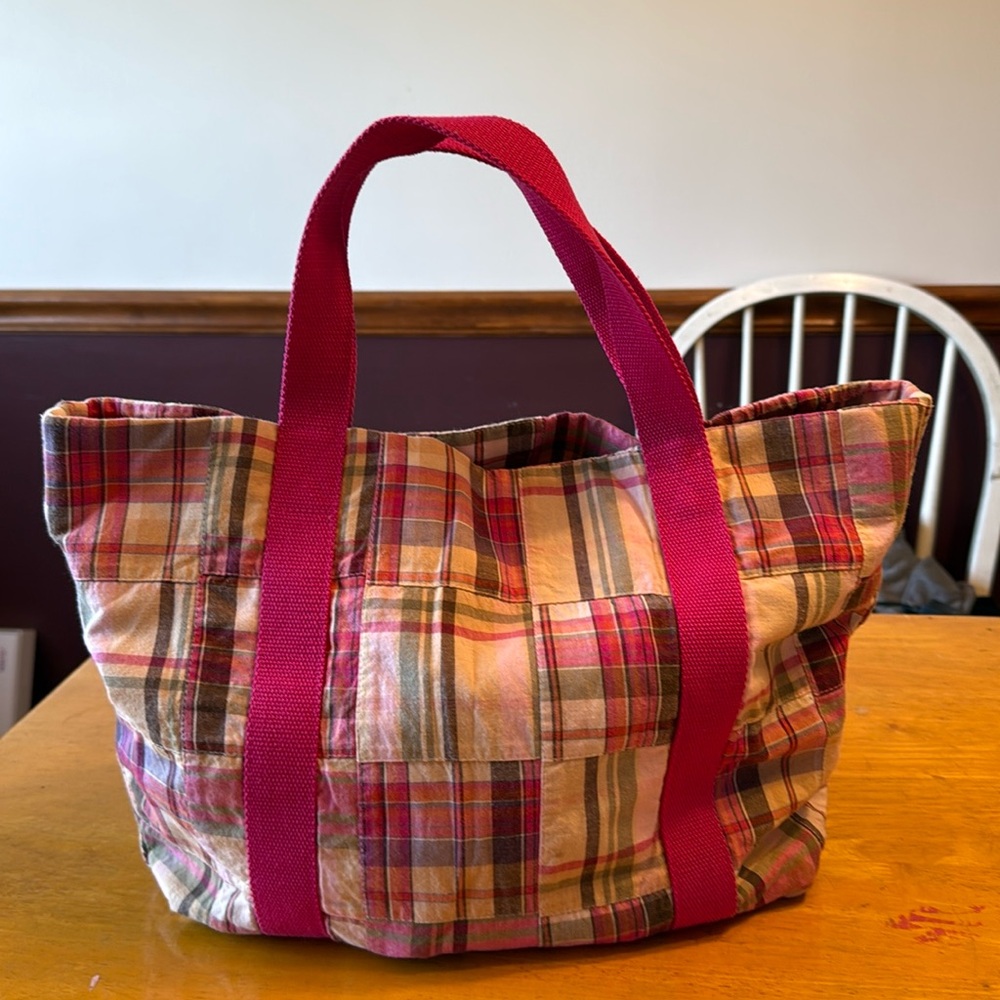 GAP pink plaid tote.
